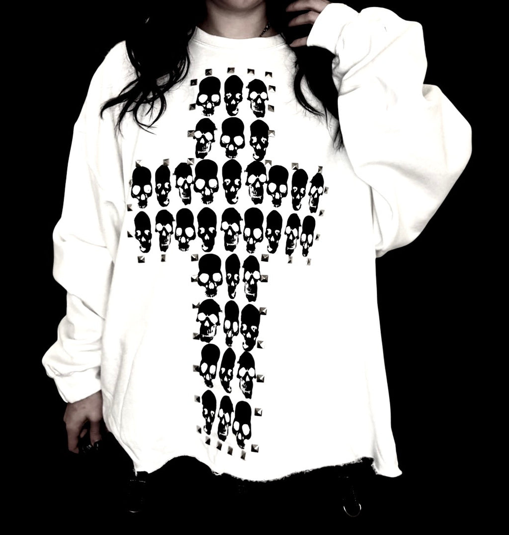 Skull cross studded unisex sweatshirt