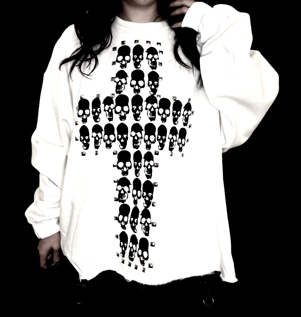 Skull cross studded unisex sweatshirt