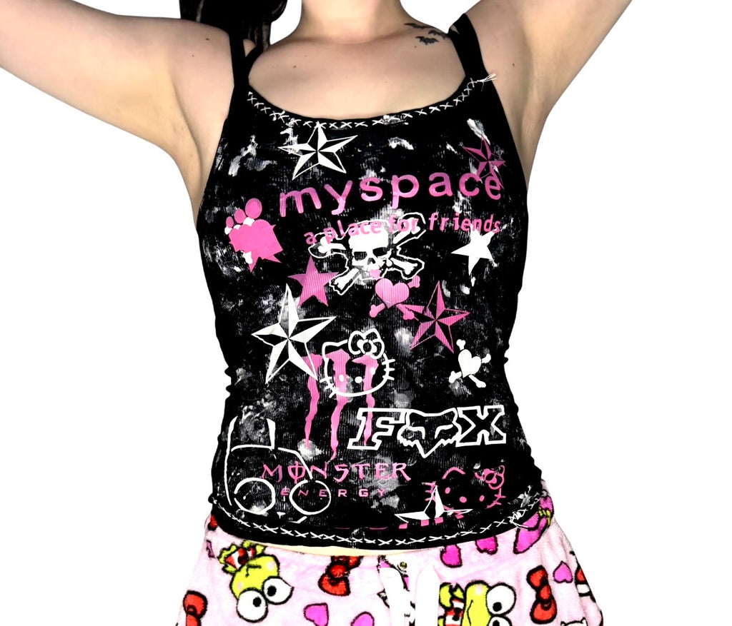 Pink scene core tank top