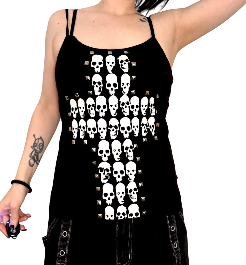 Skull cross studded tank top