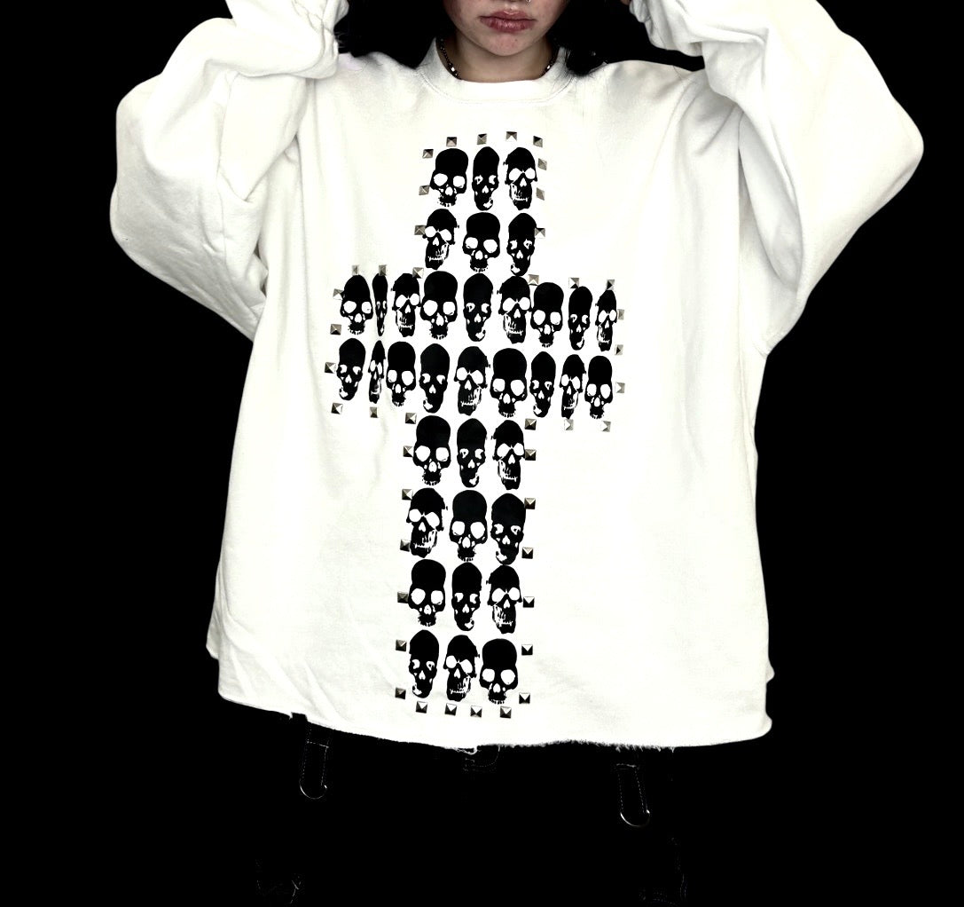 Skull cross studded unisex sweatshirt