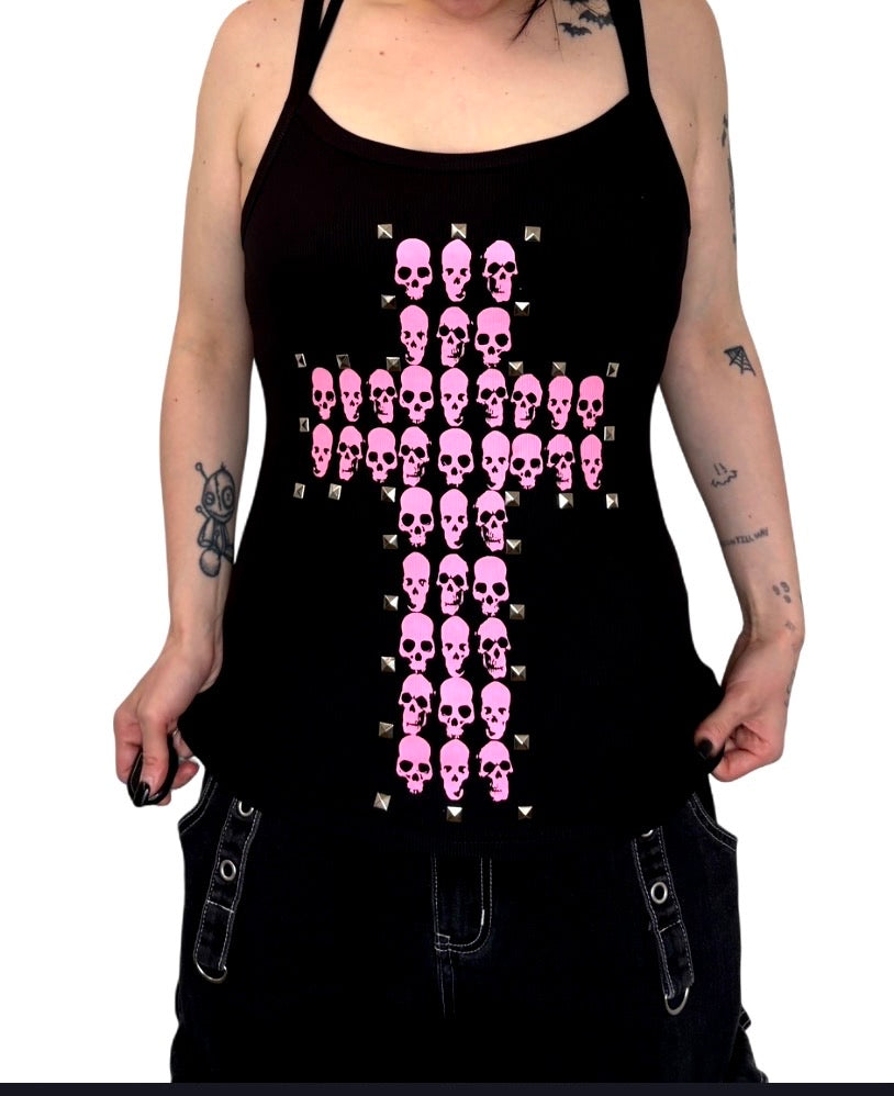 Skull cross studded tank top