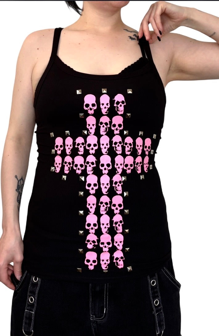 Skull cross studded tank top