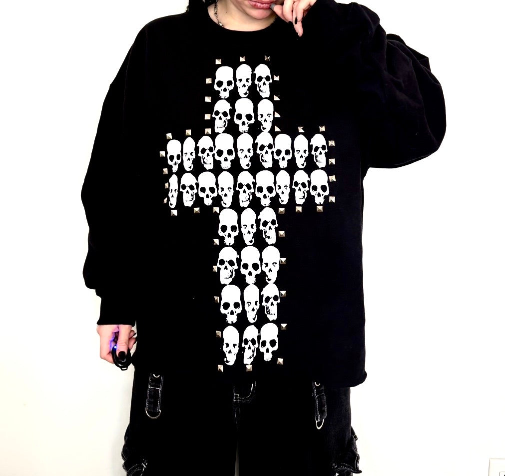 Skull cross studded unisex sweatshirt