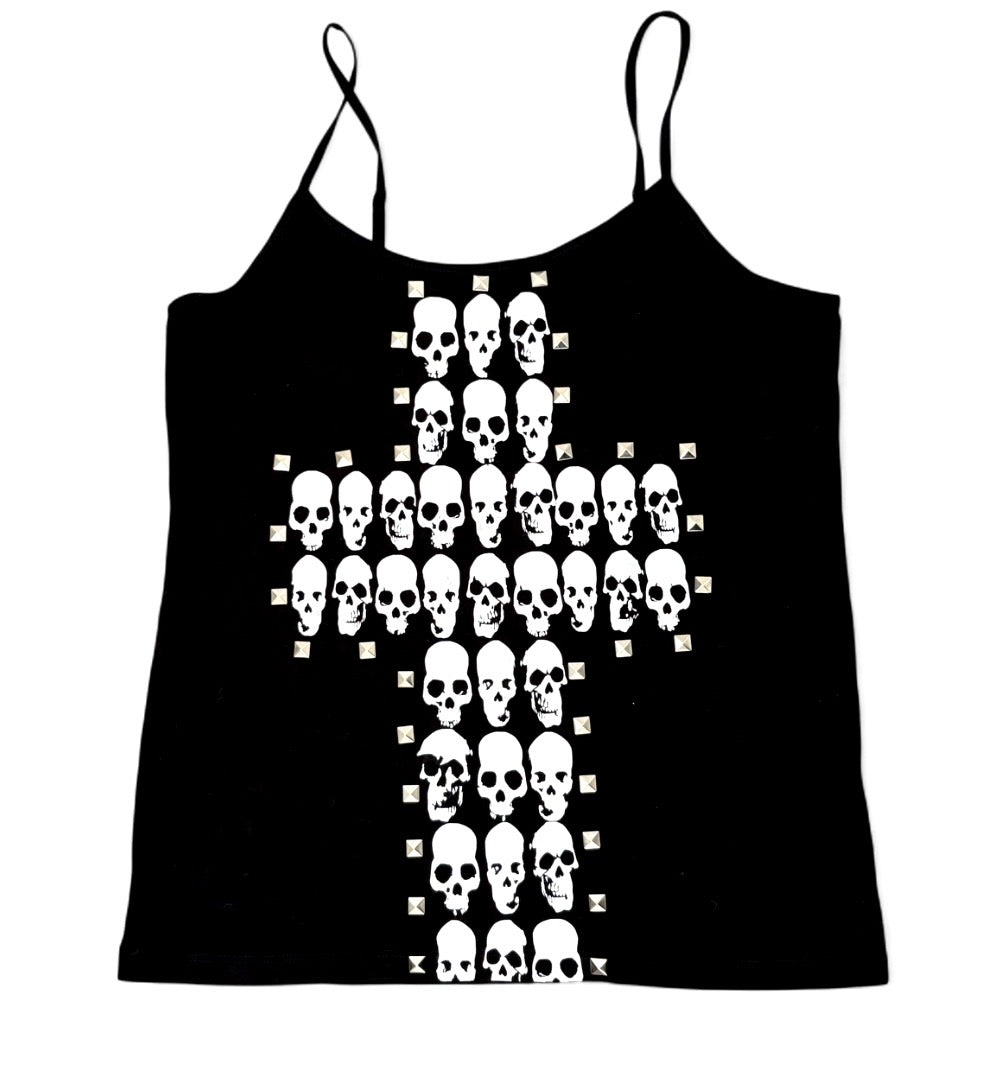 Skull cross studded tank top
