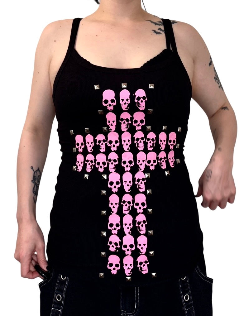 Skull cross studded tank top