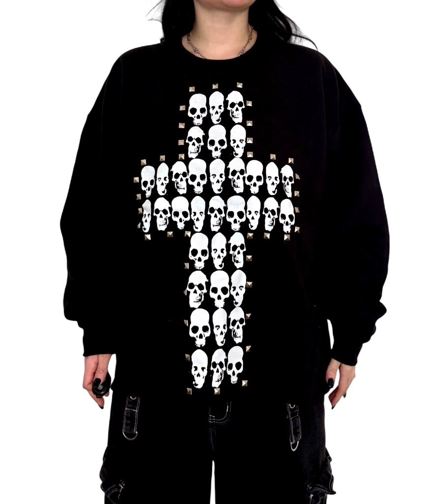 Skull cross studded unisex sweatshirt