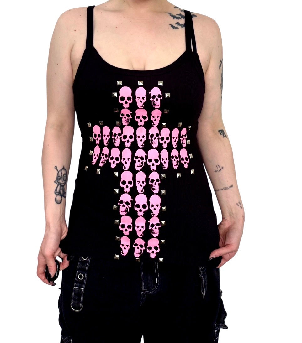 Skull cross studded tank top