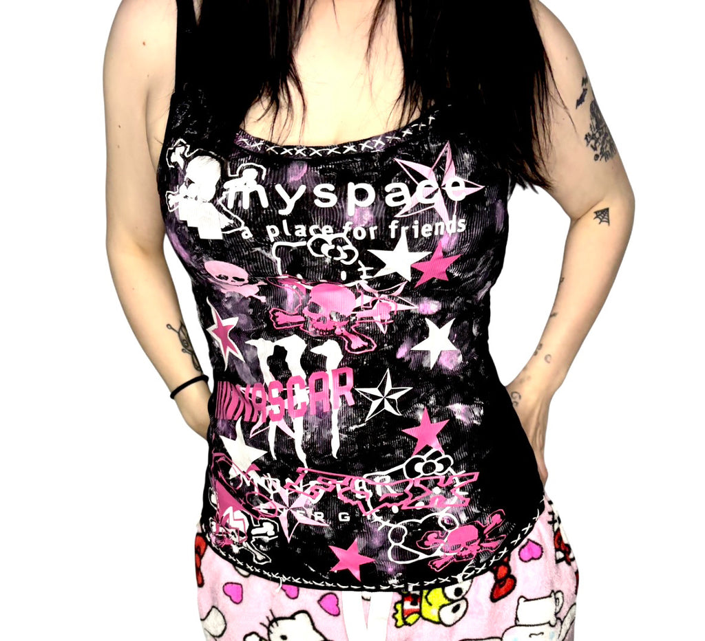 Pink scene core tank top