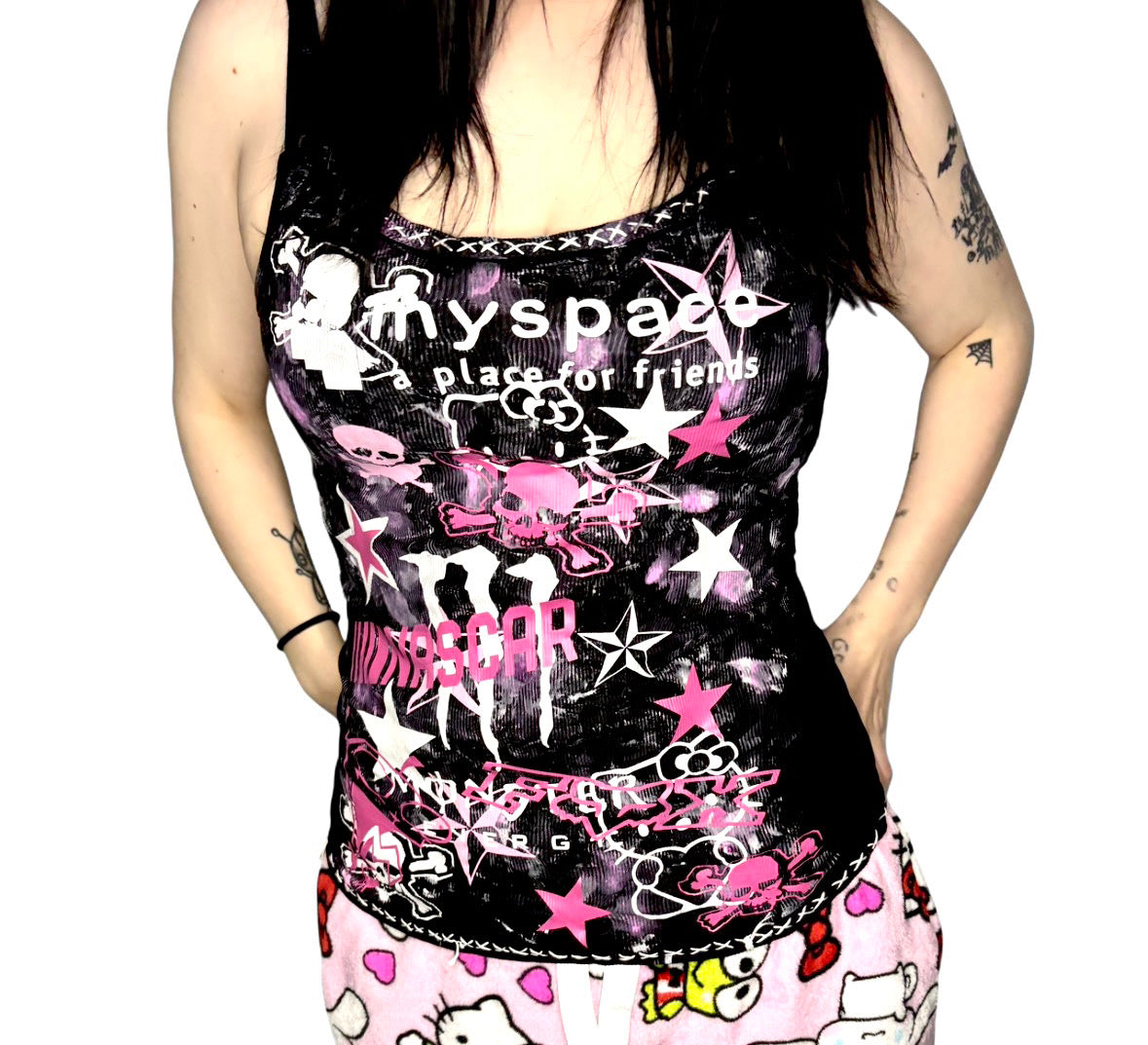 Pink scene core tank top