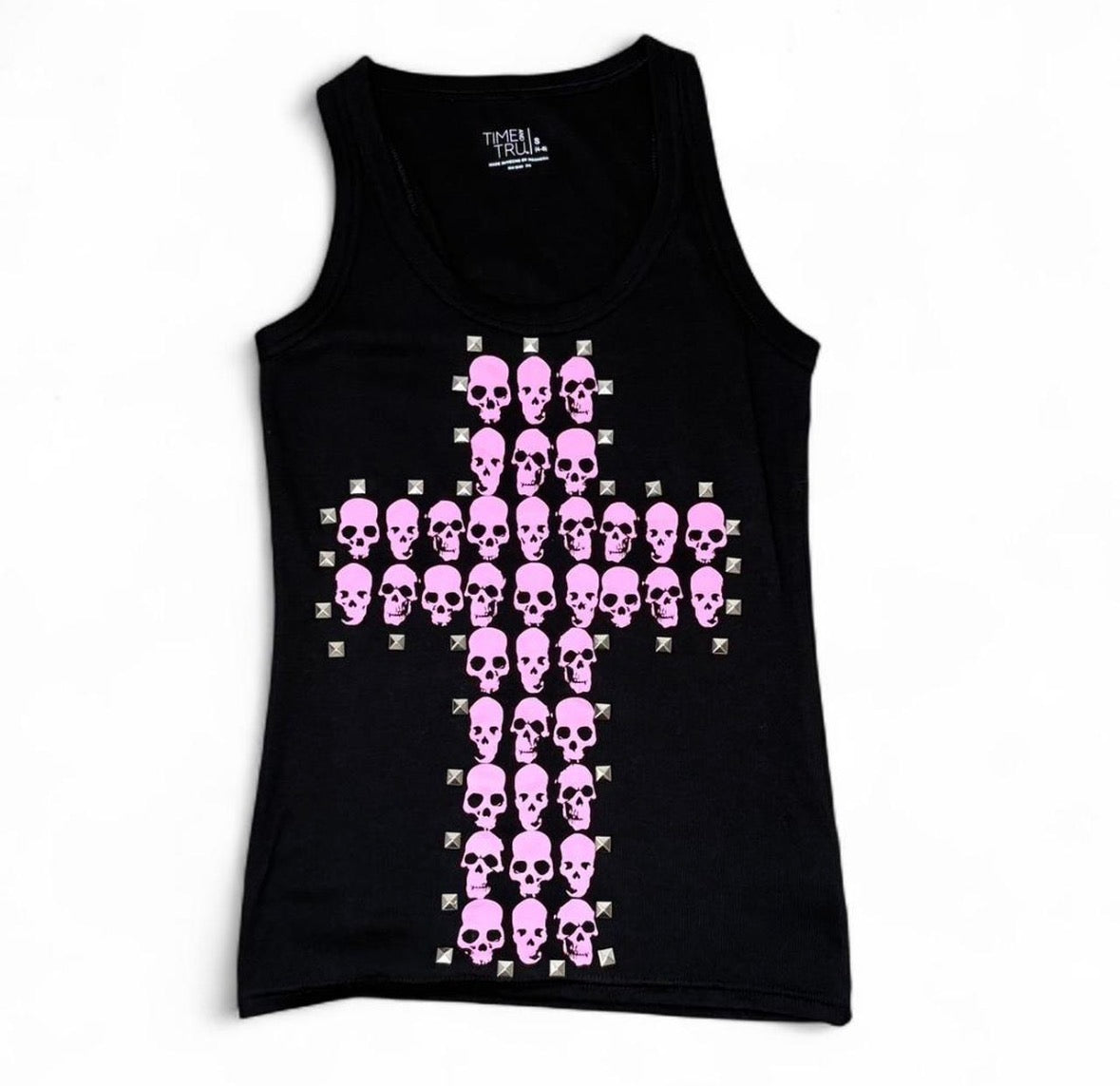 Skull cross studded wide strap tank top