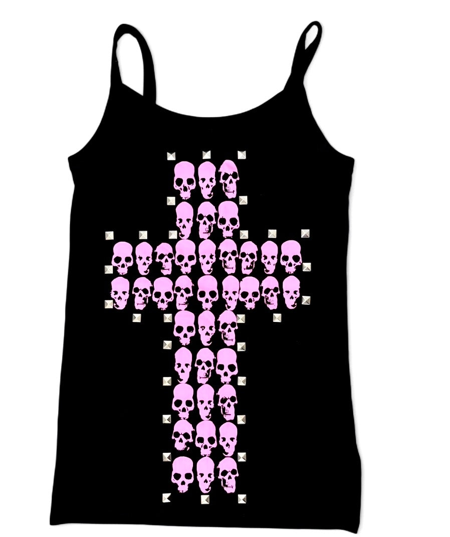 Skull cross studded tank top