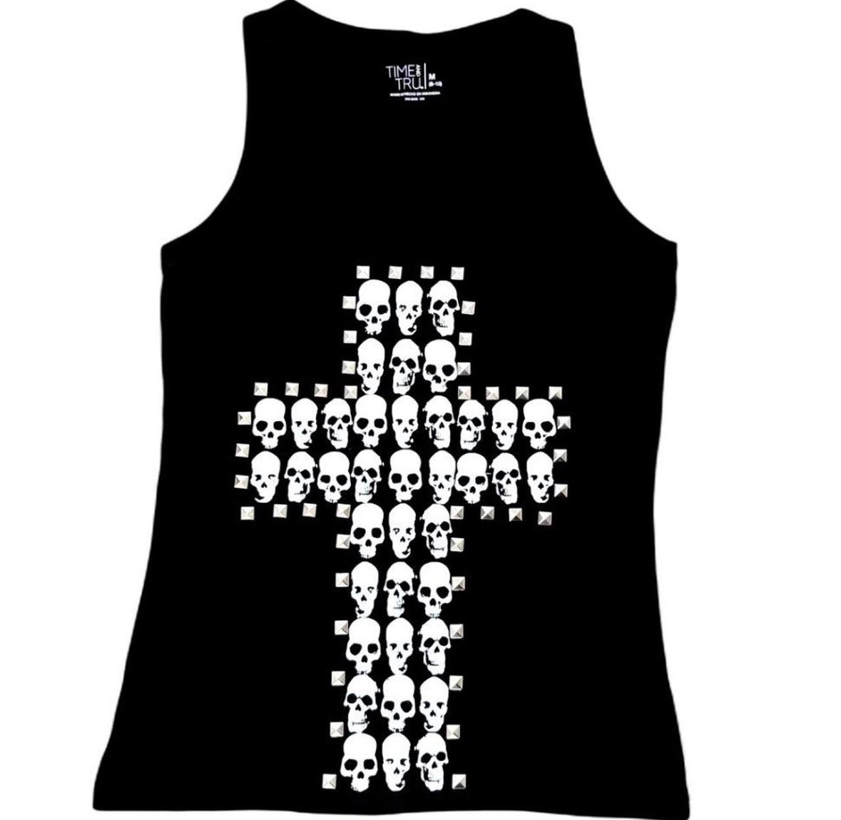 Skull cross studded wide strap tank top
