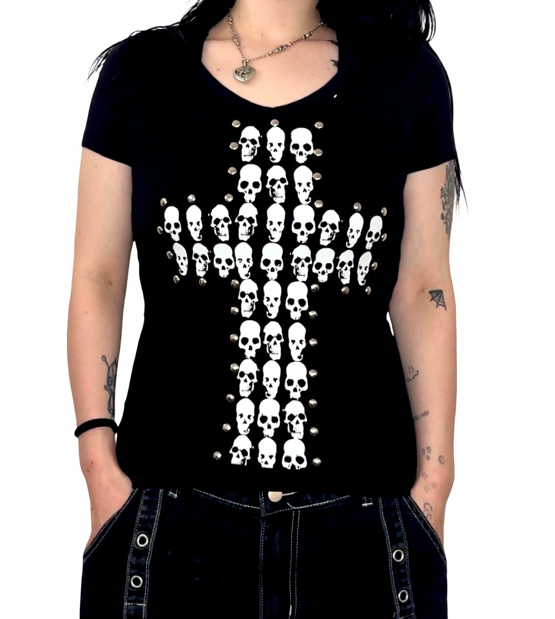 Skull cross studded top