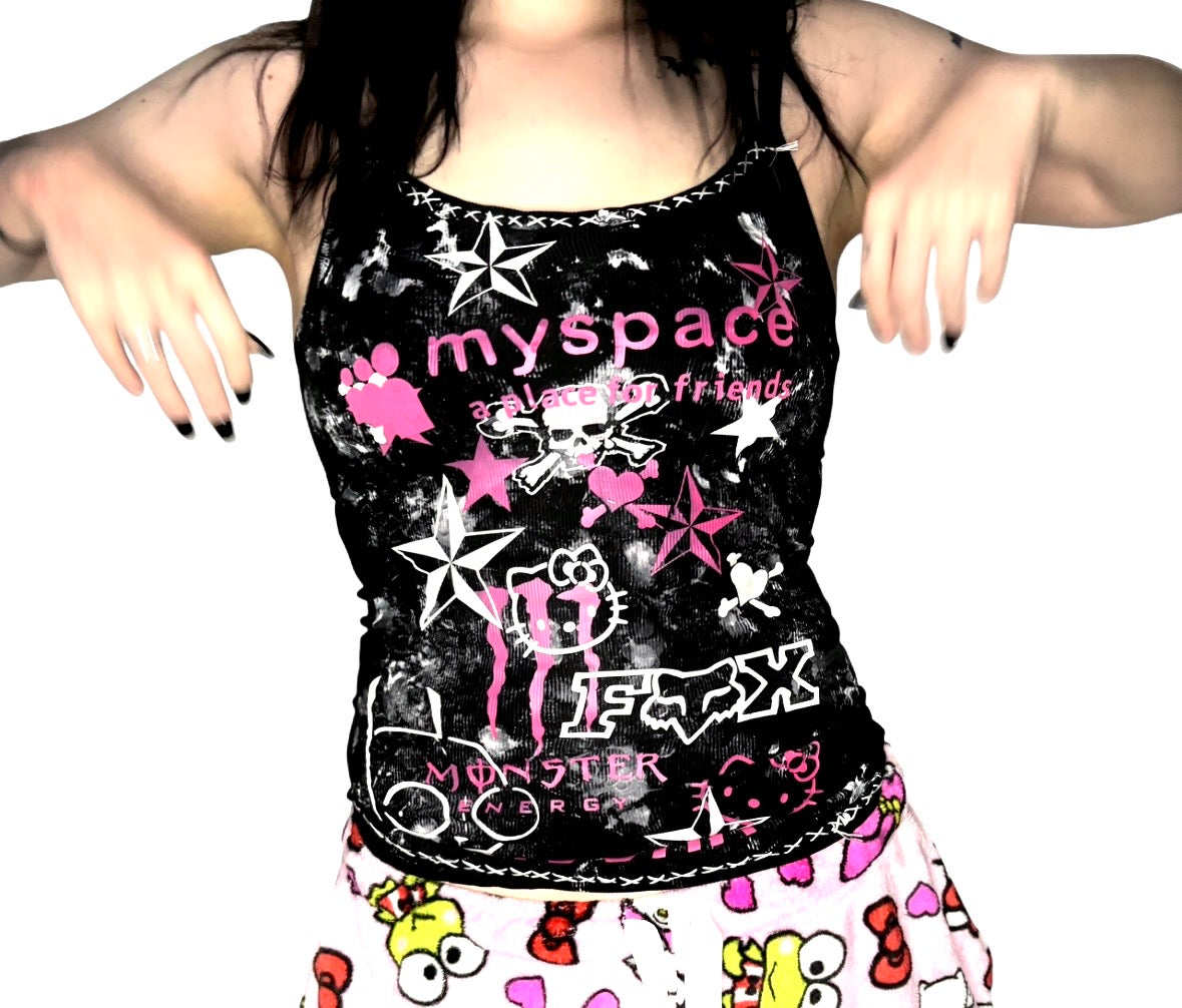 Pink scene core tank top